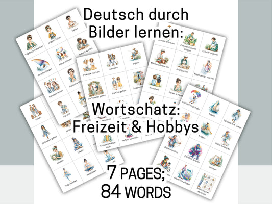 Deutsche Wortkarten - Hobbys und Freizeit. Zum Ausdrucken und Ausschneiden.